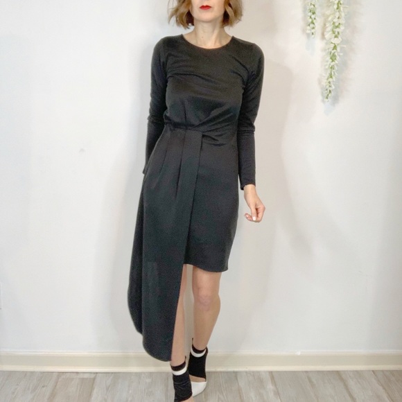 Bar III Dresses & Skirts - NWT BAR III black long sleeve dress asymmetrical hem draped panel 2087